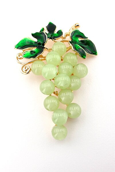 Solfera Salkım Üzüm Taneleri Asma Yaprak Bağ Bozumu Metal Yaka Süsü Broş RZ347
