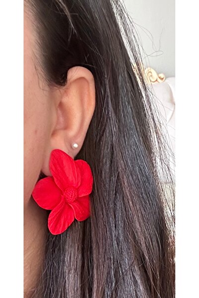 ACCESSORY Kırmızı çiçek küpe polimer kil özel tasarım küpe
