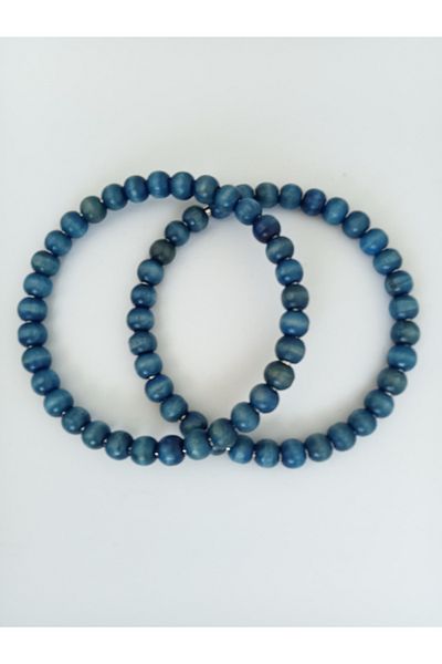 hobi duragı Blue Wooden Beaded Bag Handle