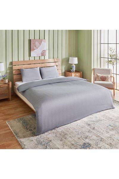 Home Box Ferum 3-Piece Striped Microfibre Twin Duvet and Quilt Cover Set 150x220 cm