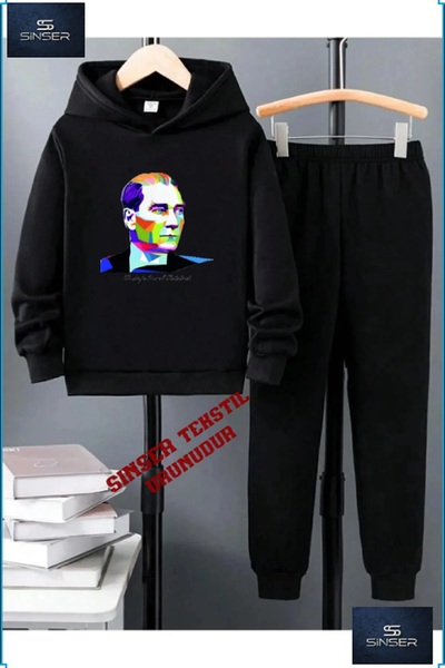 SS SİNSER Παιδικό σετ φόρμας με κουκούλα "ATATURK COLORFUL GEOMETRIC" με στάμπα