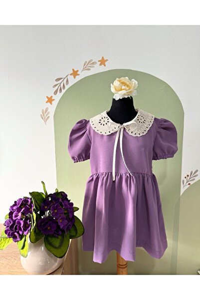 Linda Model, Fisto Bebe Yaka, Balon Kol, Lila Çocuk Elbisesi