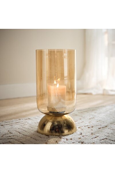 Home Box حامل شموع زجاجي لامع من أكورد بيلار بقاعدة معدنية 15×15×29.5 سم