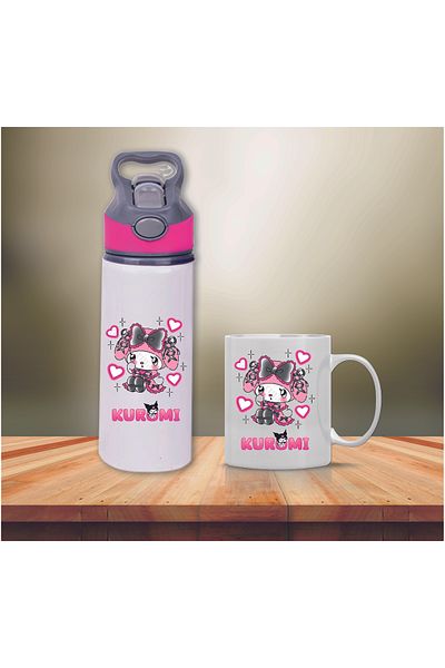 DKDZ SHOP Kuromi Printed Metal Water Bottle with Straw and Mug Cup-022