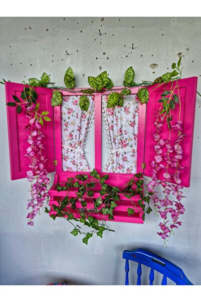 Home Pembe Ahşap Panjurlu Pencere, Bahçe Balkon Duvar Dekorasyonu, El Boyamas...