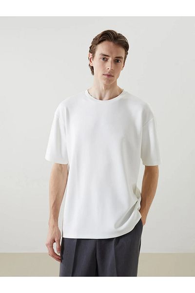 LC Waikiki Ανδρικό κοντομάνικο μπλουζάκι LCW Vision Ecru Crew Neck