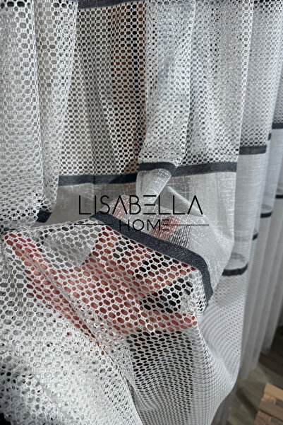LisabellaHome Gris Voile Thin Grey Stripe Linen-Like and Honeycomb Tulle Curtain (1X2 Sparse Pleated)