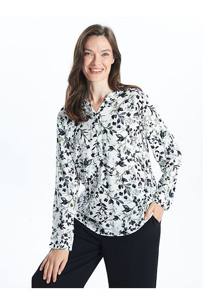 LC Waikiki Grace Green Scoop Neck Patterned Women's Blouse