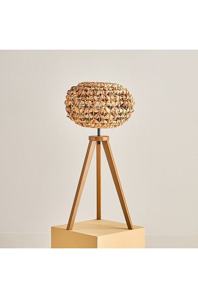 Home Box Collett E27 Wooden Tripod Table Lamp with Sea Grass Shade 36x36x70 cm