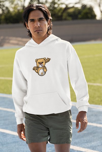 MG Bear Printed Men's Cotton Long Sleeve Rose 3 Thread Hooded Sweatshirt