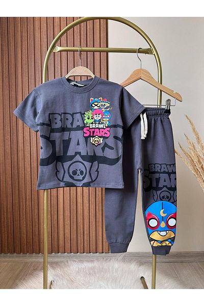 Magu Dětská tepláková souprava Brawl Stars Tmavě šedé tričko a tepláky Spodní díl