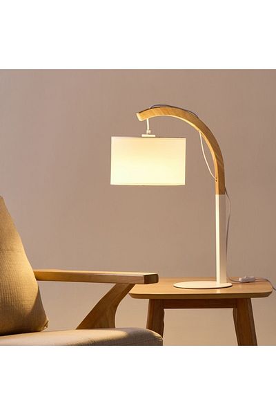 Home Box Tyler Metal and Wooden Table Lamp with Fabric Shade 22x43.5x62.5 cm