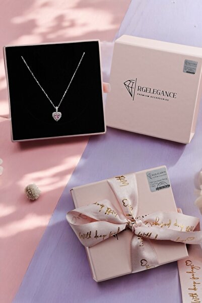 RGELEGANCE Premium Accessories Sevgililer Günü 925 Ayar Gümüş Pembe Kalp Koly...
