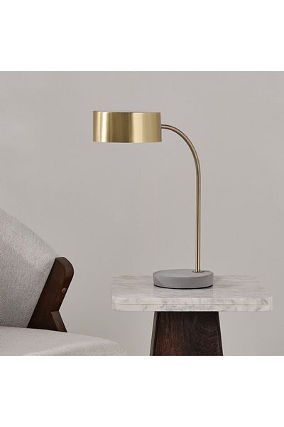 Home Box Tyler Brushed Brass Finish Metal Table Lamp with Cement Base 37x18x45.5 cm