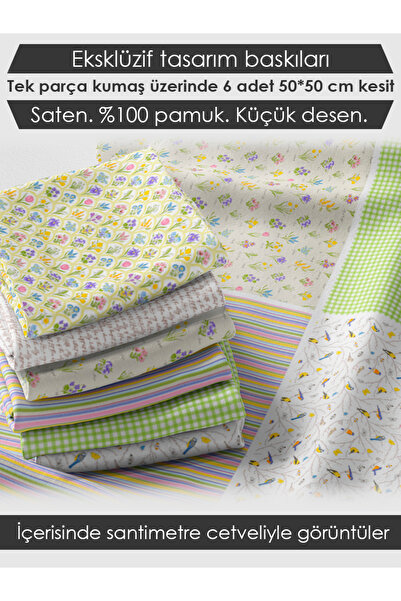 FabricMarket 6 Adet 50x50 cm %100 Pamuk Patchwork Kumaş Seti – Dikiş ve El İşi İçin