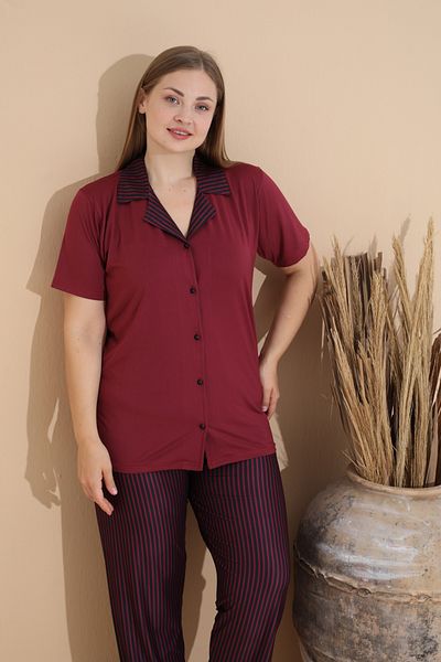 SEBOTEKS Soft Textured Milan Fabric Front Button Large Size Women's Sleepwear Suit 11270
