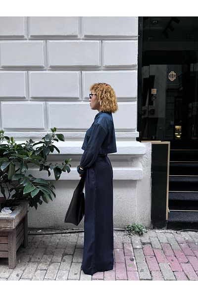 Bak'ap Premium Double Belted Ektra High Waist Wide Leg Pleated Fabric Trousers