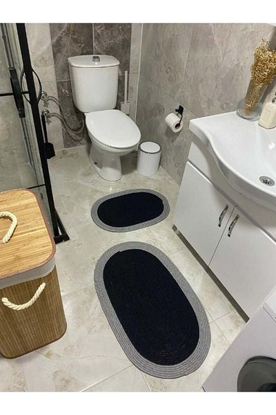 Halımax Milda Jute Bath Mat - Set of 2, Double-Sided, Non-Slip and Washable, 40X60Cm & 50X80Cm