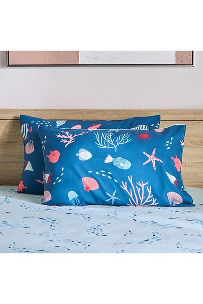 Home Box Joy Sea World Fishes 2-Piece Microfibre Pillow Cover Set 50x75 cm