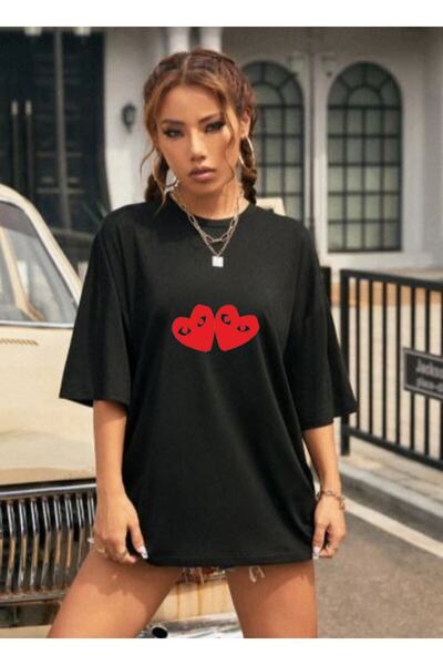 donamod Μπλουζάκι Griland Unisex Μαύρο Καρδιά Εκτύπωση Oversize