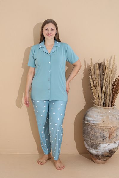 SEBOTEKS Soft Textured Milan Fabric Front Button Large Size Women's Sleepwear Suit 11280