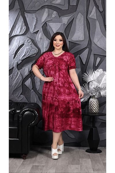 HÜLYA BUTİK Women's Plus Size Fuchsia Tie-Dye Dress