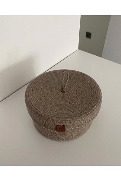 Sevdam Sepet Mink Medium Size Multi-Purpose Basket with Lid, Decorative Basket, Cotton Basket, Wicker Basket, Jute Basket