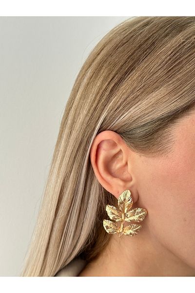 YOUES JEWELRY Gold Colored Leaf Patterned Women's Earrings
