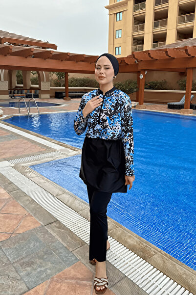 lurex moda Μισό ψηφιακό εμπριμέ Hijab μαγιό