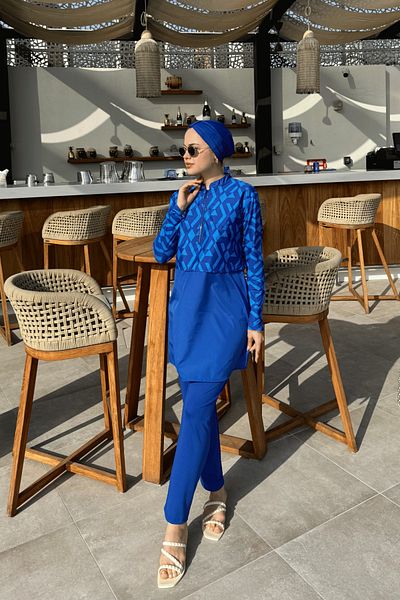 lurex moda Half Digital Printed Hijab Swimsuit
