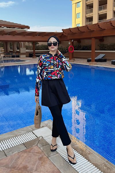 lurex moda Μισό ψηφιακό εμπριμέ Hijab μαγιό