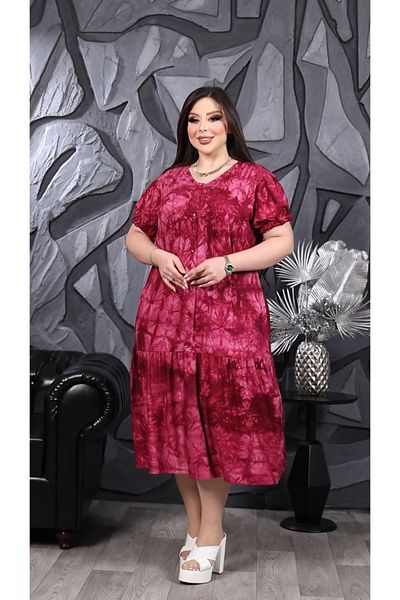 HÜLYA BUTİK Women's Plus Size Fuchsia Tie-Dye Dress
