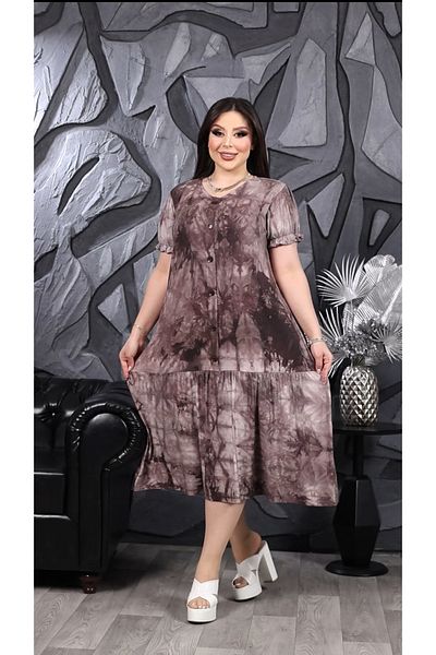 HÜLYA BUTİK Women's Plus Size Coffee Sinked Dress