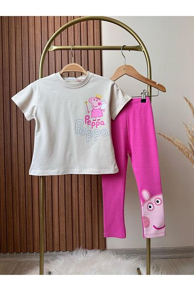 Magu Peppa Pig gyerek tréningruha szett krém rózsaszín póló és leggings szett alsó felső