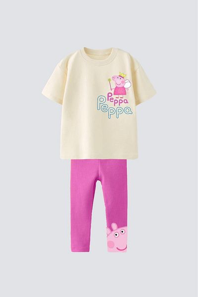 Magu Peppa Pig gyerek tréningruha szett krém rózsaszín póló és leggings szett alsó felső