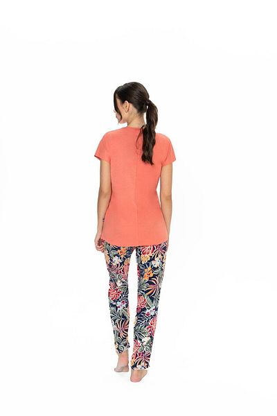 U.S. Polo Assn. Set de pijamale din bumbac, cu decolteu în V, mâneci scurte, imprimeu floral, cu buzunare, pentru femei