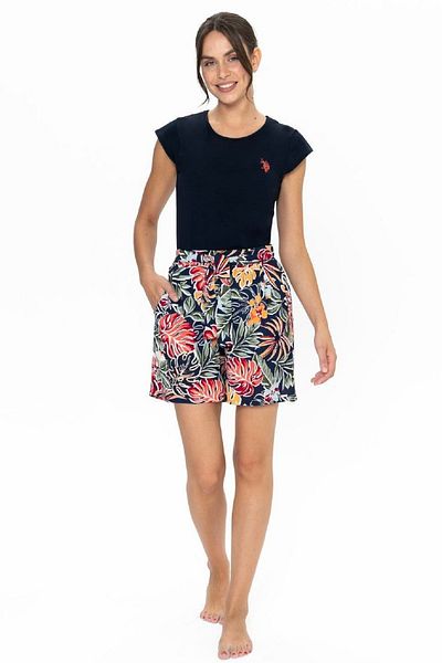 U.S. Polo Assn. Set din bumbac cu imprimeu floral, cu buzunare, cu maneci scurte - Tricou si pantaloni scurti pentru femei