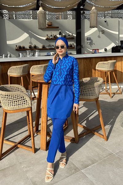 lurex moda Half Digital Printed Hijab Swimsuit