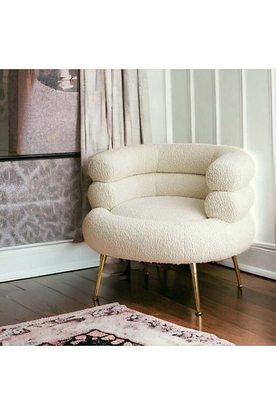 kafeny White boucle chair with gold legs