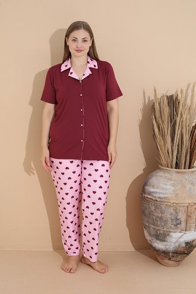 SEBOTEKS Soft Textured Milan Fabric Front Button Large Size Women's Sleepwear Suit 11280