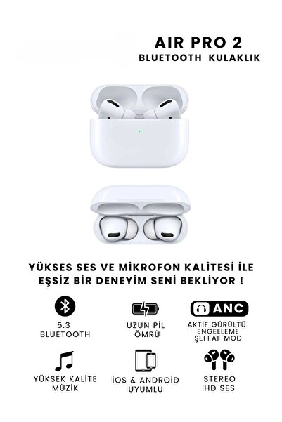 Genel Markalar Air Pro2 Anc Bluetooth Kulaklık Gürültü Engelleme & şeffaf Mod Ios Ve Android Tüm Telefonlara uyumlu