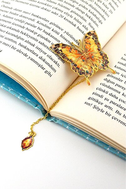 Solfera Colorful Spring Flowers Shades Butterfly Gold Color Metal Bookmark with Chain Ay005