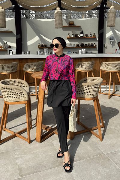 lurex moda Costum de baie Hijab imprimat pe jumătate digital