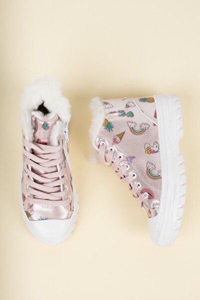 Gimeravm İçi Tüylü Yandan Fermuarlı Pudra Çocuk Bot