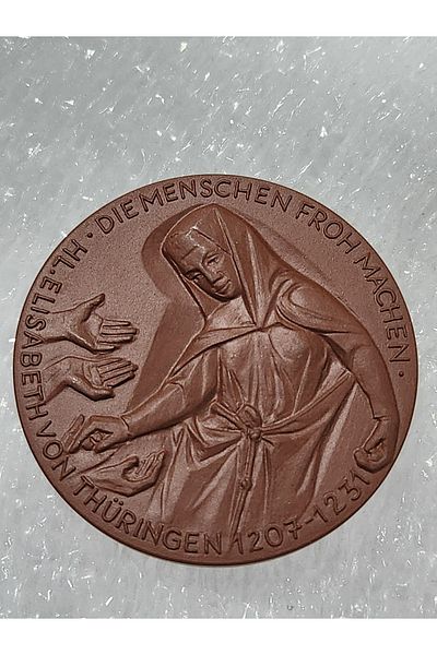 Edi Antik 1981 German 6cm Porcelain Medal. Pretty Rare Complete Porcelain Religious Theme German Medal.