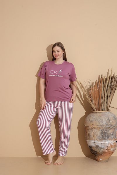 SEBOTEKS Soft Textured Milan Fabric Short Sleeve Plus Size Women's Pajamas Set 20100