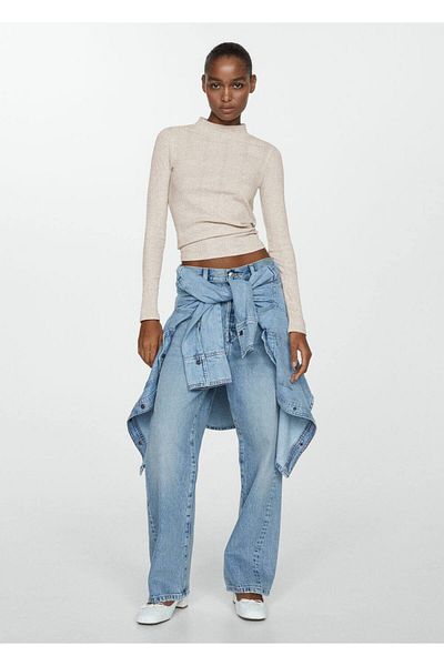 MANGO Woman T-shirt με γιακά Perkins και twill