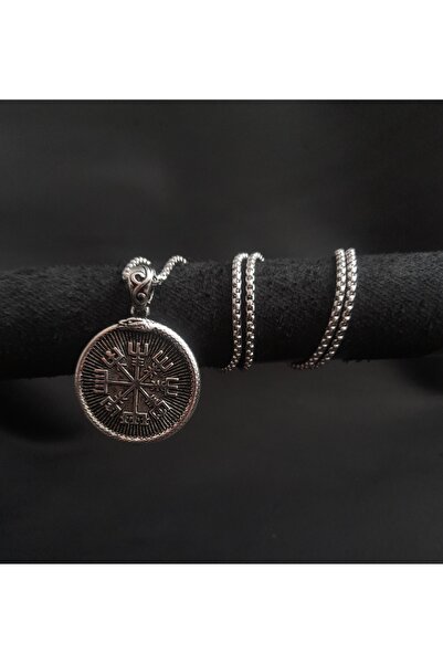 AB Takı Men's Necklace Nordic Necklace with Compass and Valknut Figure