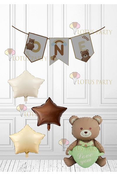 LOTUS PARTY Ρετρό ONE γράμματα - One Banner - Ρετρό Αρκούδα ONE Banner - Ρετρό Αρκούδα - Ρετρό Αστέρι Φυσοφωτίζον Μπαλόνι