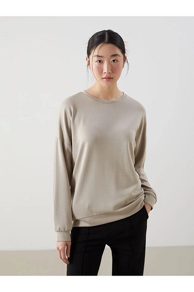 LC Waikiki Γυναικείο φούτερ XSIDE Beige Crew Neck